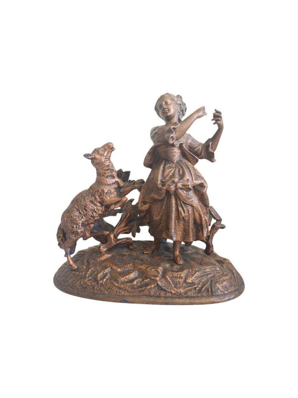 Antique Bronze lady with her sheep bookend possibly Ernest Dame
